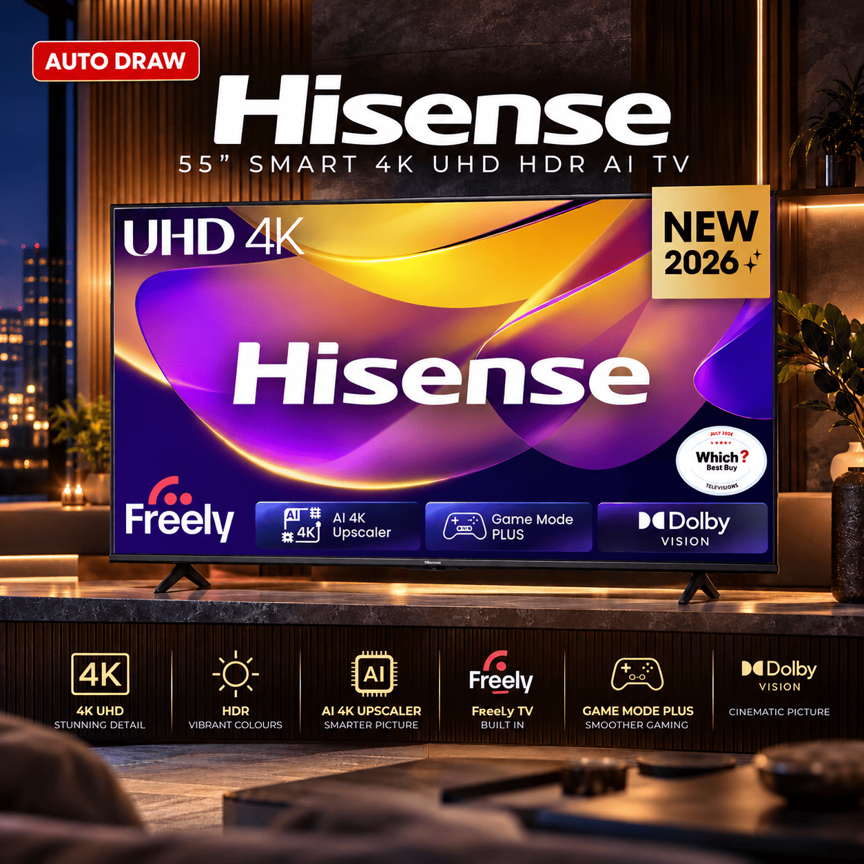 Hisense 55″ Smart 4K TV (Auto Draw)